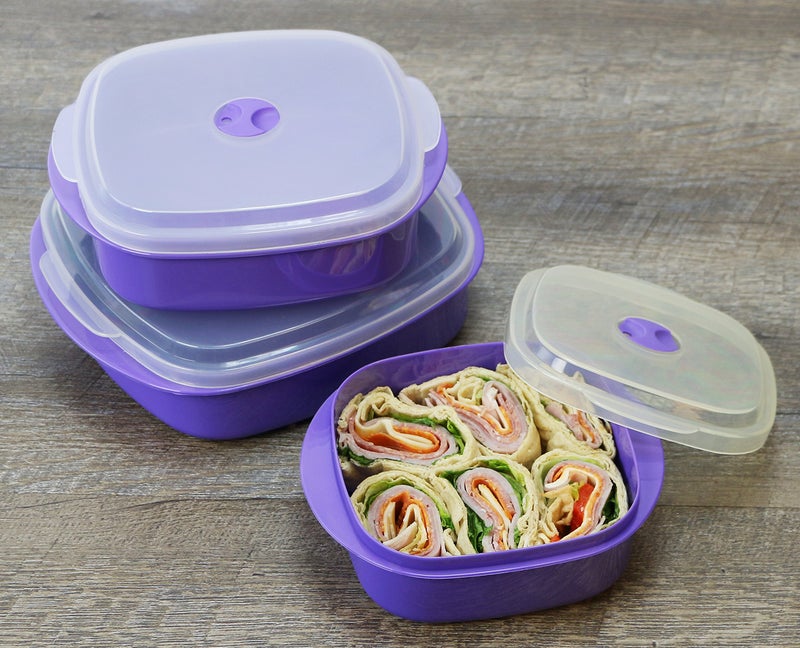Reston Lloyd Nesting Microwave Containers, Set of 3, Adjustable Steam Vents, Airtight, Meal Prep, Durable BPA-Free Plastic- Freezer & Dishwasher Safe, Cookware & Food Storage, Anyday Cookware, Purple - Image 3
